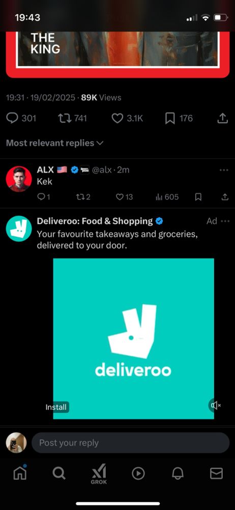 Deliveroo ad on x 
