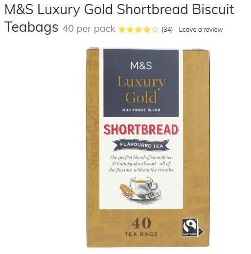 M&S Luxury Gold Shortbread Biscuit Teabags
