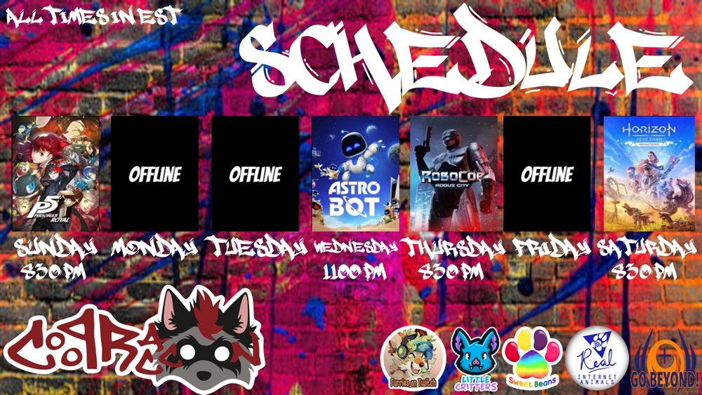 Stream Schedule:
Sunday - Persona 5 Royal 8:30 PM ET
Wednesday - Astro Bot 11:00 PM ET
Thursday - Robocop Rogue City 8:30 PM ET
Saturday - Uncharted 2 Finale/Horizon Zero Dawn Remastered 8:30 PM ET