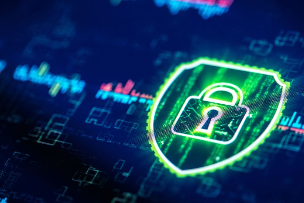 Visual representation of WordPress security solutions featuring a glowing green lock and shield icon over a digital background, symbolizing website protection and cybersecurity.