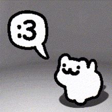 drawing of a cartoony doggo with a cute ":3" face, and a ":3" smiley written inside a speech bubble. 