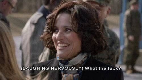 Julia Louis-Dreyfus meme "(laughing nervously) what the fuck?"
