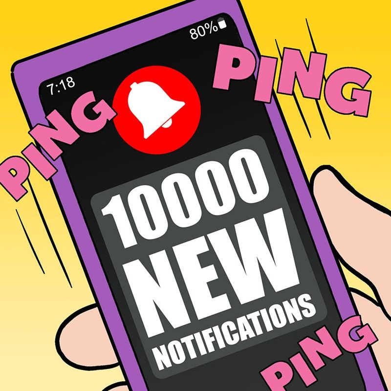 A cell phone that displays the text 10,000 new notifications.