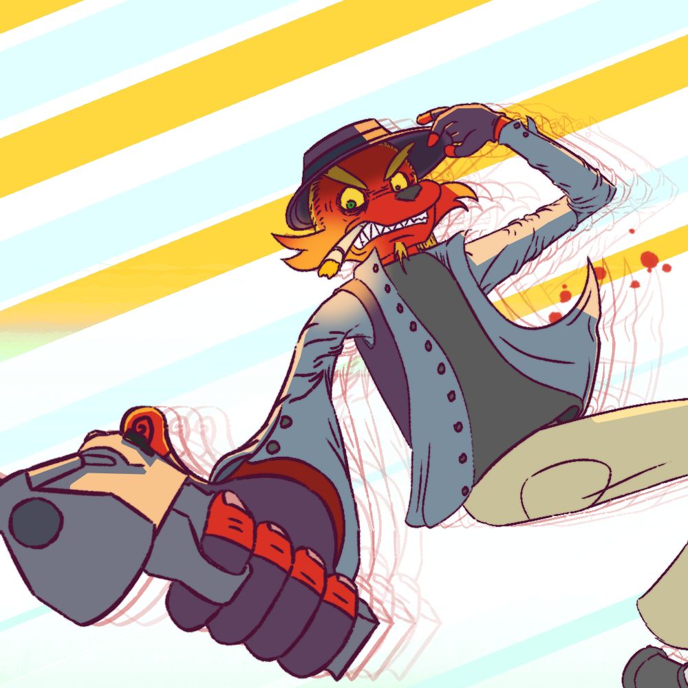 Red cat detective? guy in mid-air with gun like pulp fiction meme pewpew