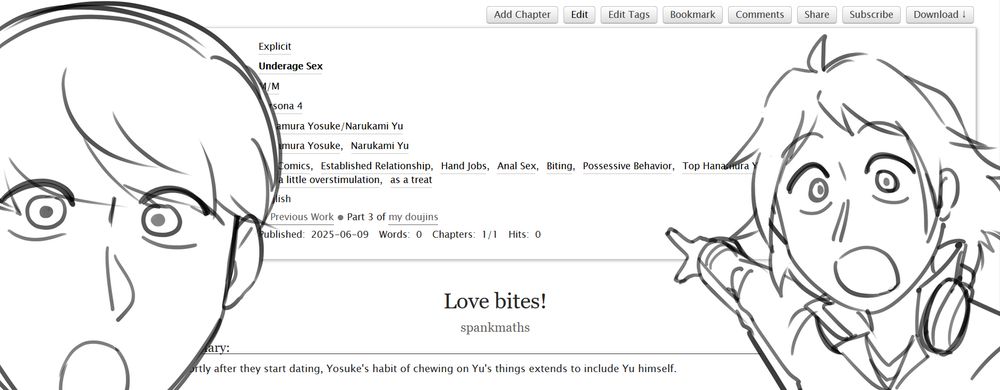 yu and yosuke pointing at a work on ao3