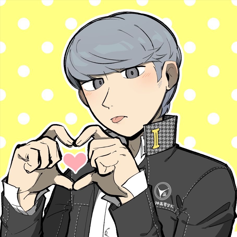 yu sticking his tongue out and making a heart shape with his hands