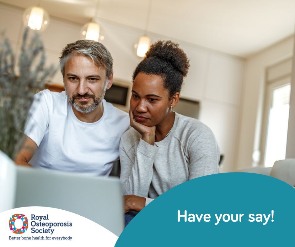 A couple sat over their laptop with text over the image saying 'Have your say!' 