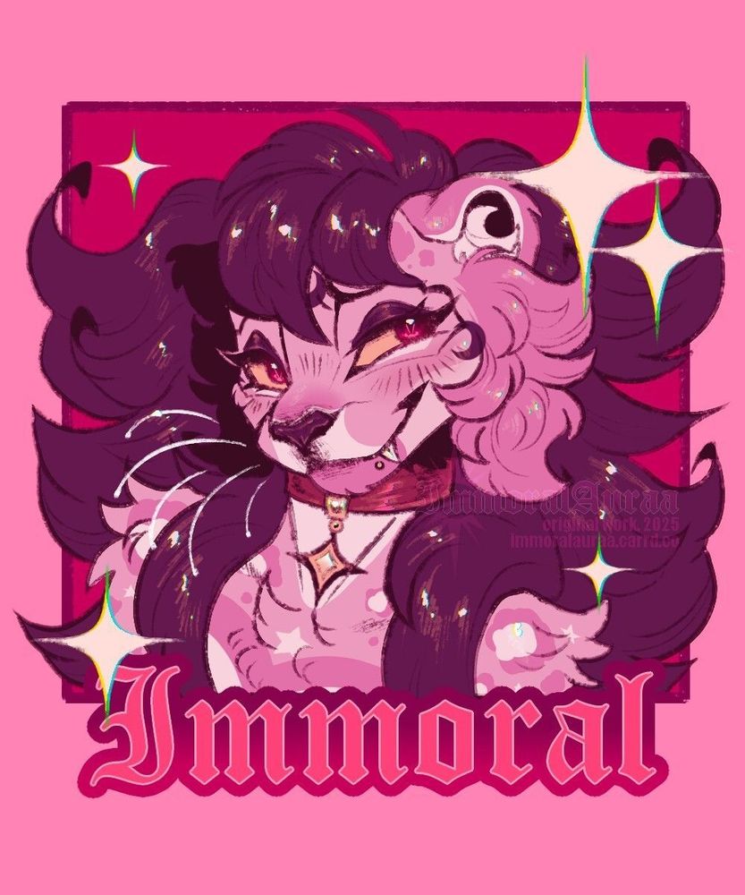 Digitally illustrated badge of my snow leopard fursona, Immoral.