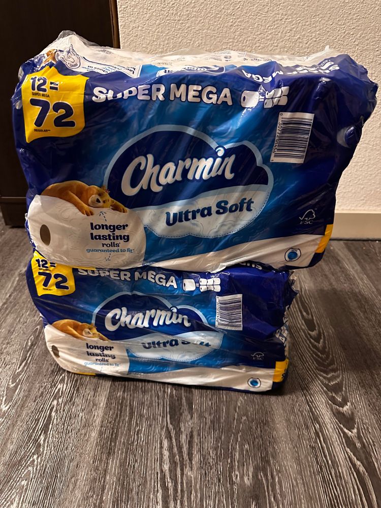 2 packs of Charmin Ultra Soft 12 = 72 longer lasting rolls