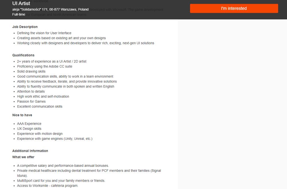 Job posting for a UI Artist position at People Can Fly