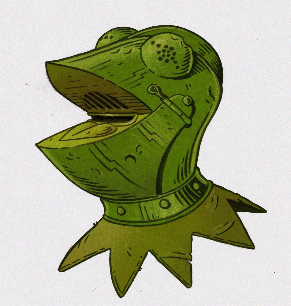 Helmet design in the shape of Kermit the Frog's head.