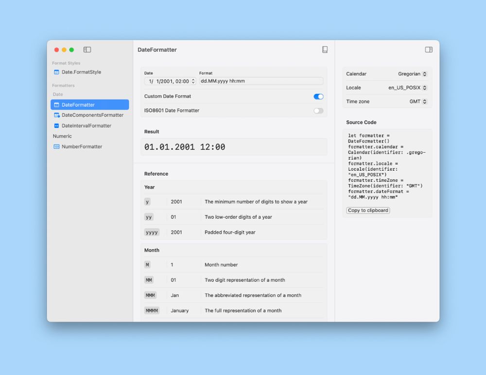 FormatSuite screenshot showing DateFormatter options