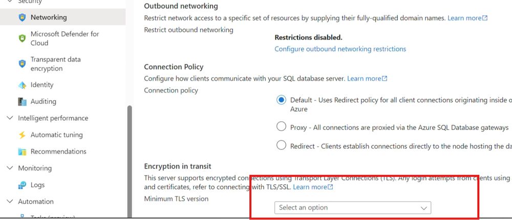 Configuring TLS Updates on Server/Client to Implement TLS 1.2 - Azure SQL