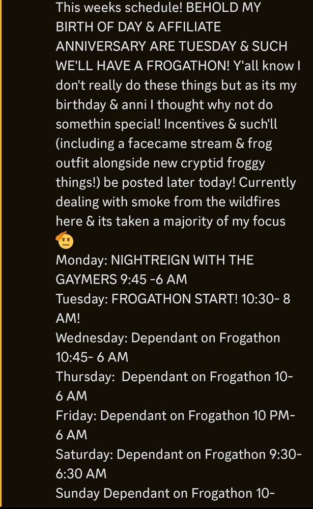 This weeks schedule alongside life update!