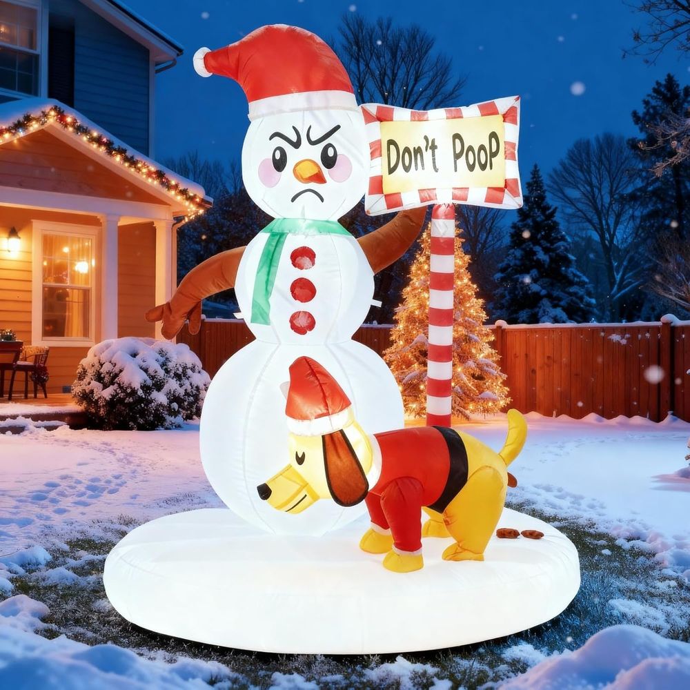 ADOMI 5 FT Christmas Inflatable Outdoor Decoration Snowman with Dog, Xmas Blow Up with LED Light for Indoor Outside Yard Garden Lawn Party Holiday Decor