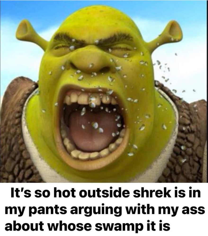 It's so hot outside shrek is in my pants arguing with my ass about whose swamp it is