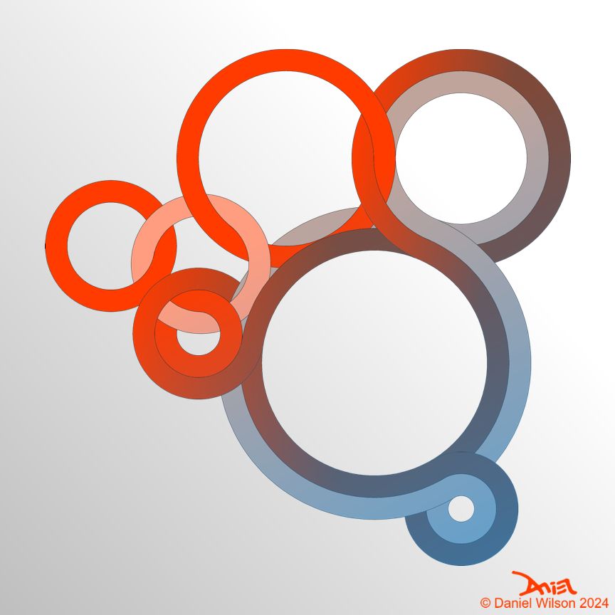 Circle-based chains and ribbons. Colored red, tan and blue.