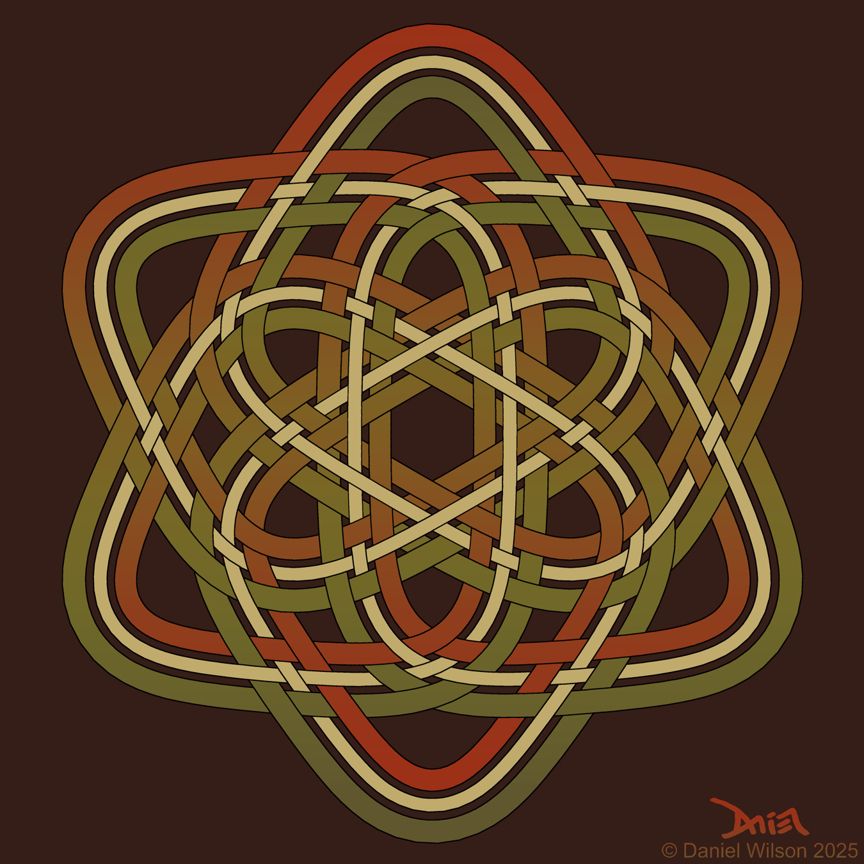 Three interlaced knots edited together. Created in Excel and Krita.
