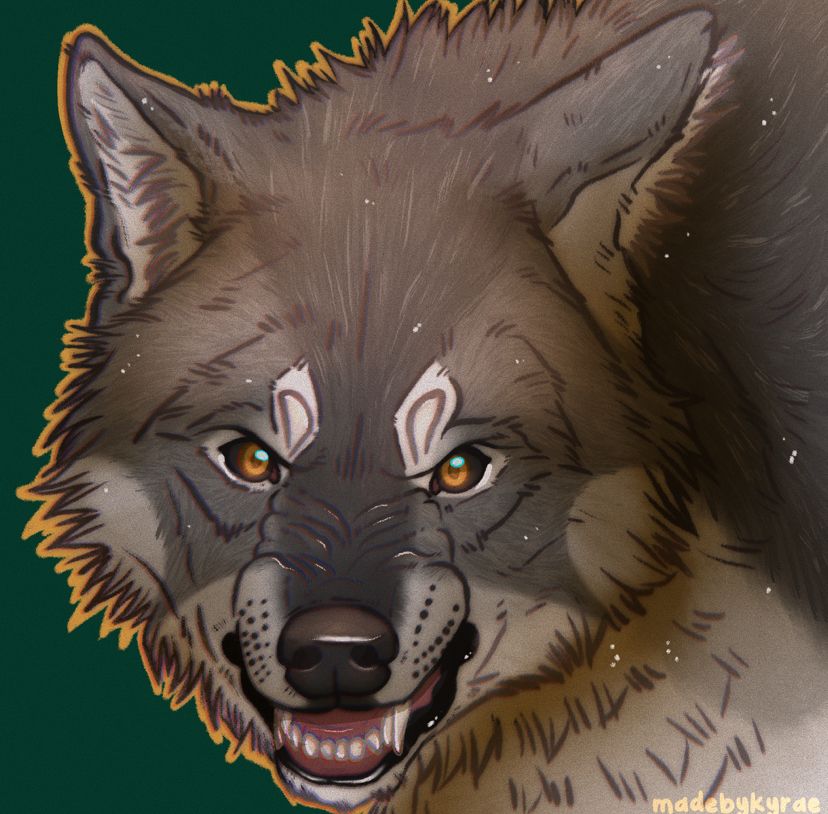Digital illustration of a wolf character snarling
