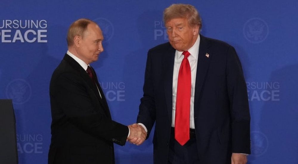 A sheepish, pathetic-looking Donald trump shrinking away from his lord and master vladimir putin