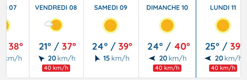 Température chez moi de 38 à 40 dans les prochains jours 