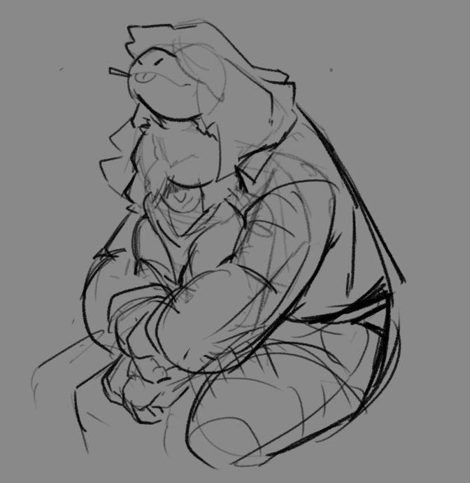 A sketchy illustration of Susie and Kris. Susie is hugging Kris from behind, placing some of her weight on them and her chin atop the top of Kris's head, the tip of her tongue out in a cheeky expression. Kris is is smiling lightly and tilting their head to the left to try to get a look at Susie, who has them wrapped in a hug.