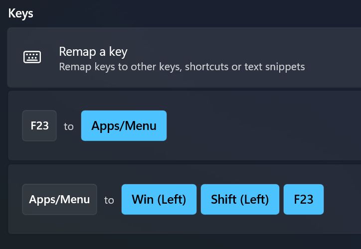 Screenshot of Keyboard Manager showing two entries.