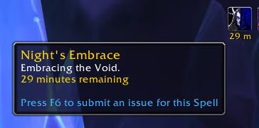 The aura text of Night's Embrace.

Embracing the Void.
29 minutes remaining