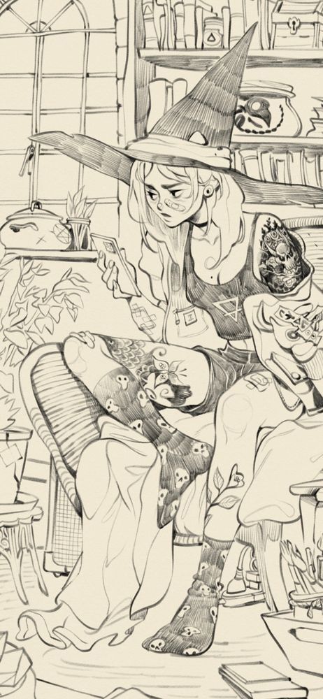 A character checking their phone.