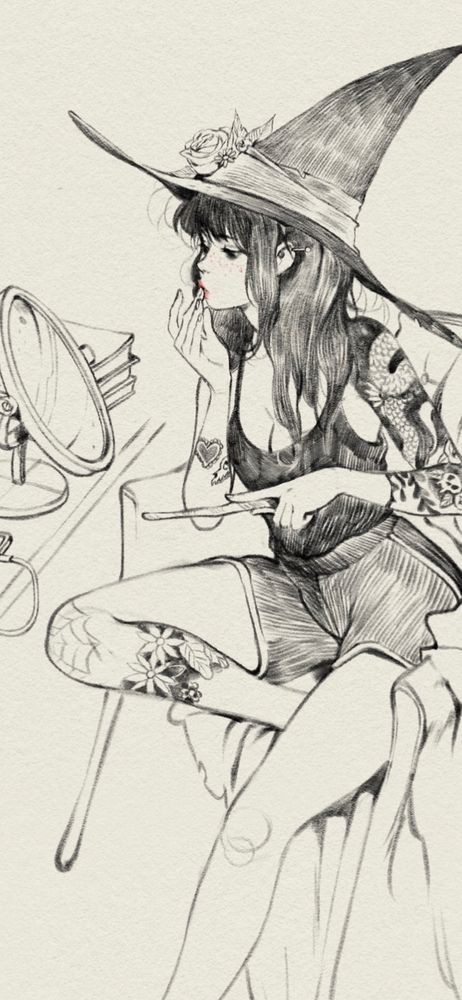 A character applying makeup.
