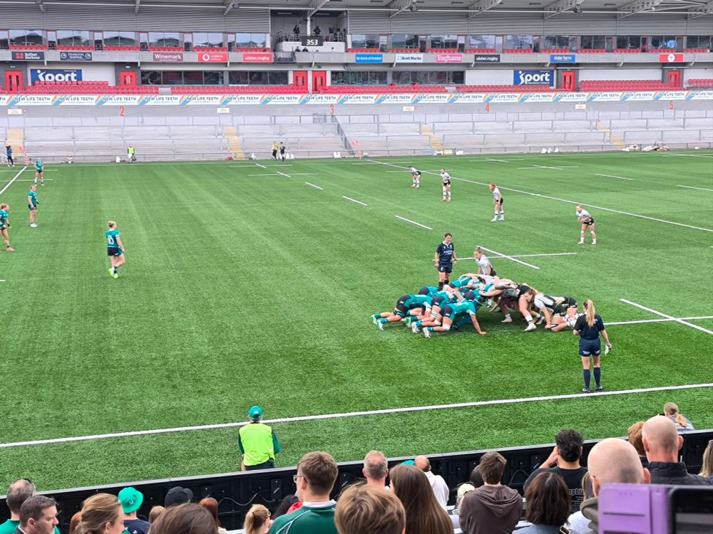 A picture of a scrum, Ireland v Canada women's rugby international 