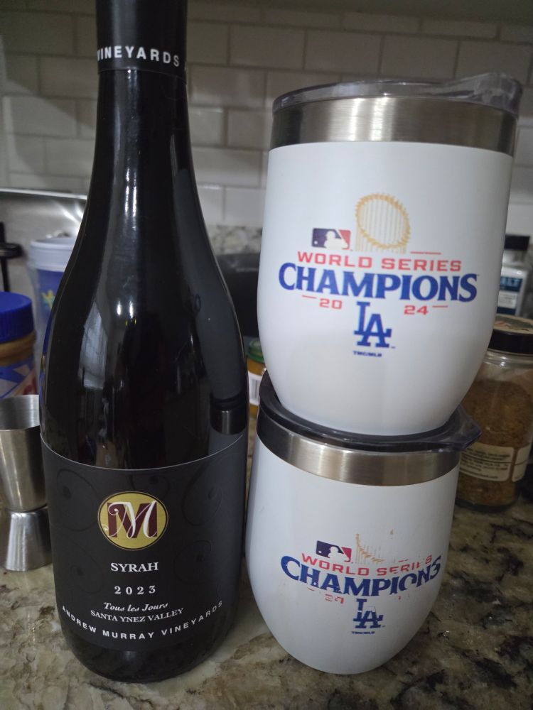 2023 Tous les Jours Syrah by Andrew Murray. To be served in 2024 World Series Champions cups.