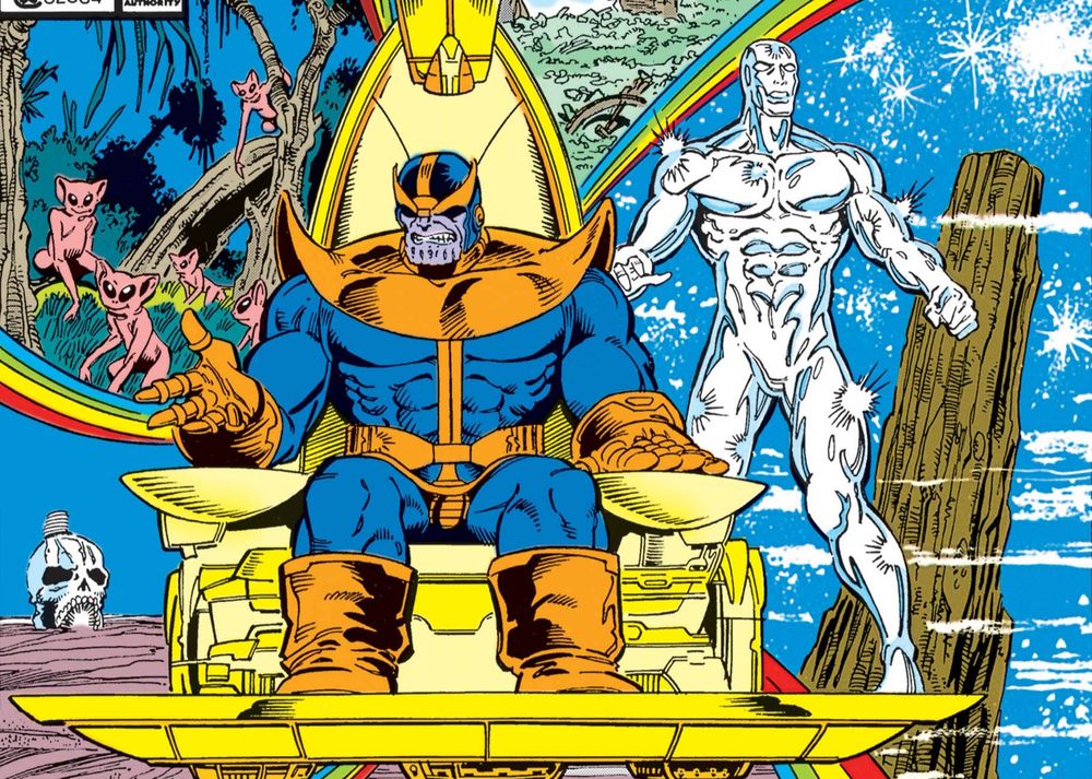 Cover from Silver Surfer #35 showing Thanos and the Silver Surfer 