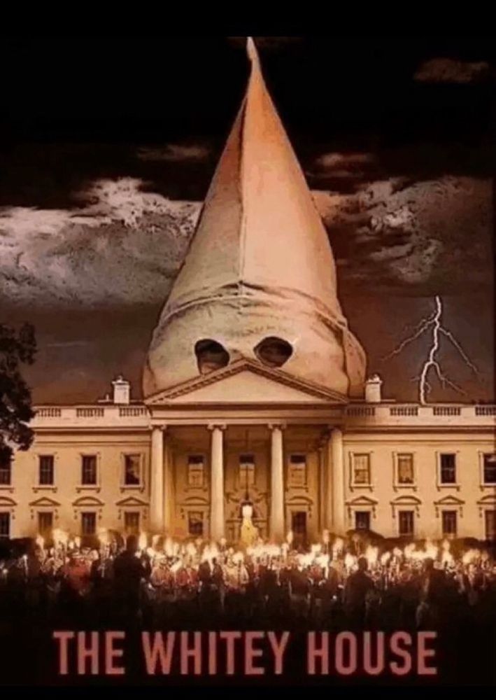 Drawing called “The Whitey House”, shows the White House with a Klan hood above it. 