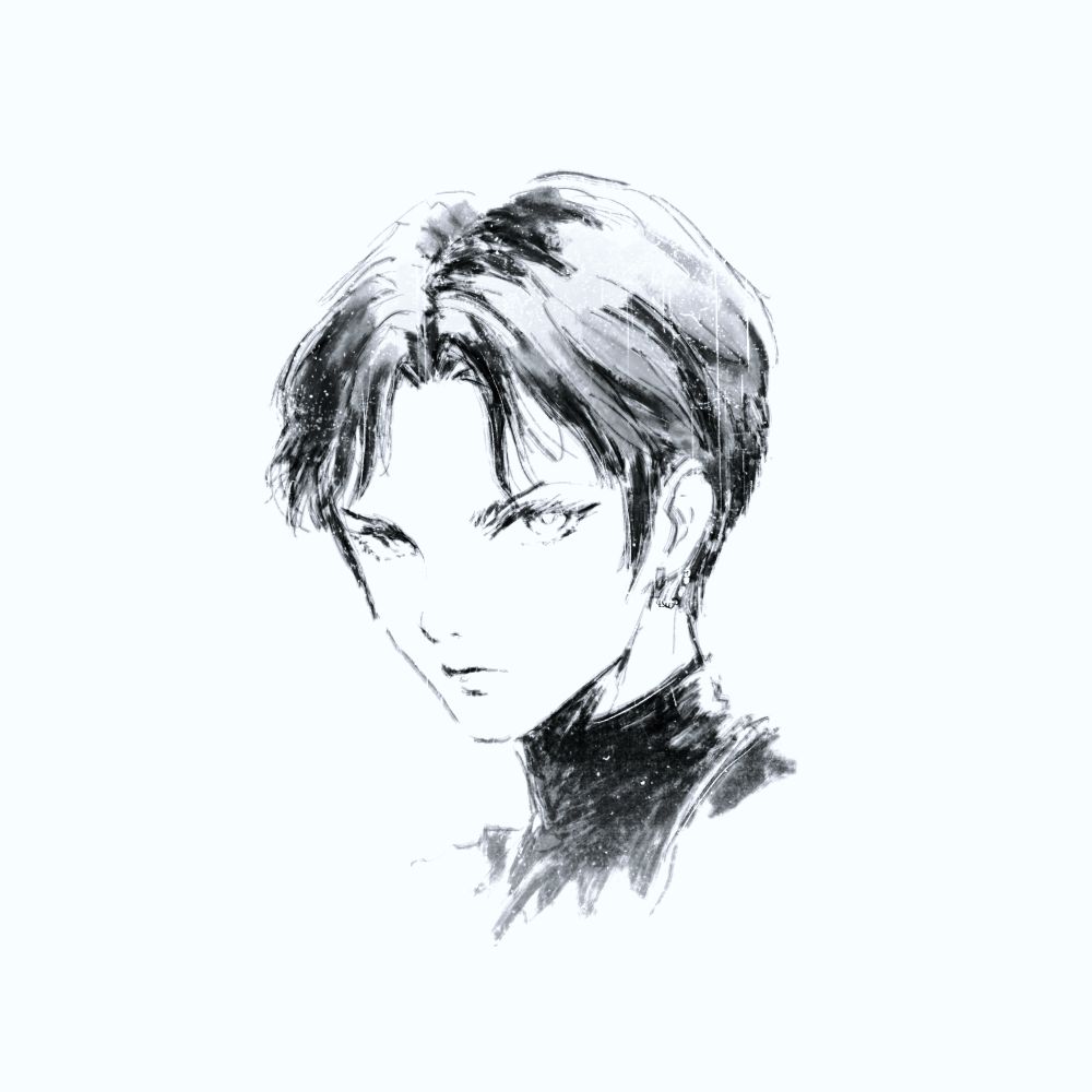 Illustrated portrait in black and white