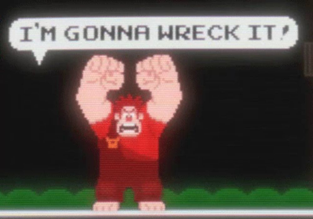 a pixel art character with a speech bubble saying i 'm gonna wreck it