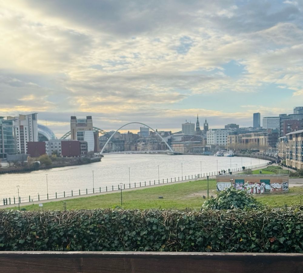 A photo of the river and bridges in the best city in the UK, Newcastle-upon-Tyne. Taken from the best pub in the best city in the UK.