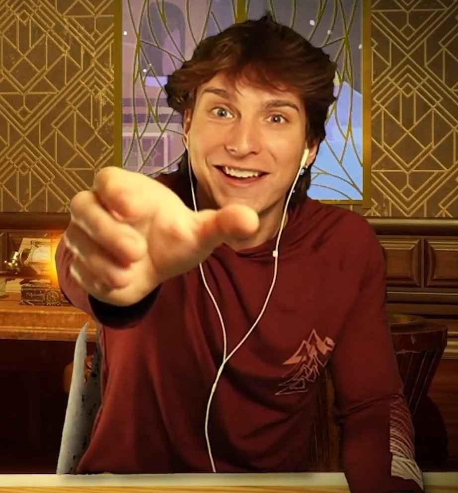 Screenshot of Charlie Slimecicle whose PC is Troy from Wonderlust reaching towards the camera. 