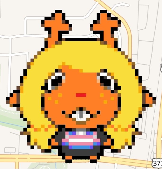 pixel art of noelle holiday from Deltarune wearing a trans pride sweater.