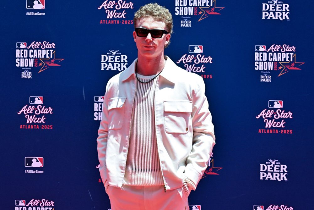 Pete Crow-Armstrong #4 of the Chicago Cubs attends the 2025 MLB All-Star Game red carpet at Truist Park on July 15, 2025 in Atlanta, Georgia. (Photo by Paras Griffin/Getty Images)