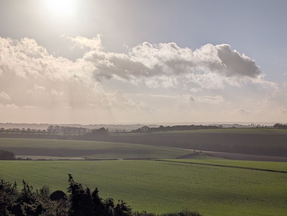 Long winter shadows to the south of the hill