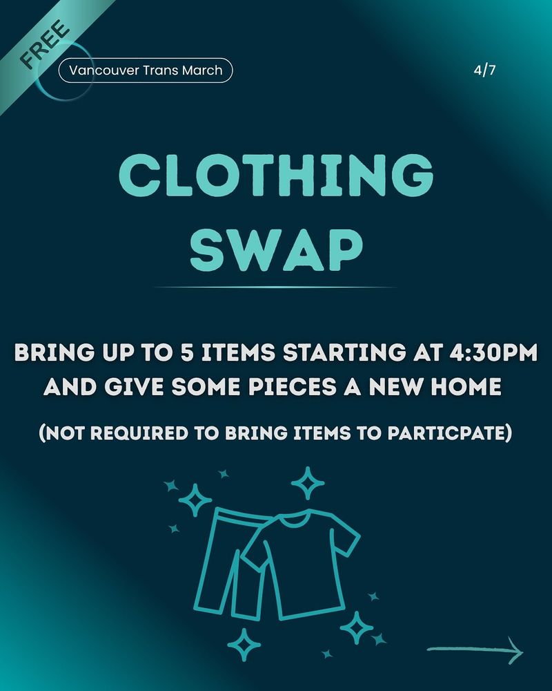 Poster featuring an outline of clothes  with the following text:

CLOTING SWAP
Bring up to 5 items starting at 4:30 PM and give some pieces a new home (not required to bring items to participate) 