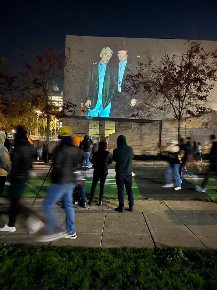 Trump and Epstein projected at Berkeley Law
