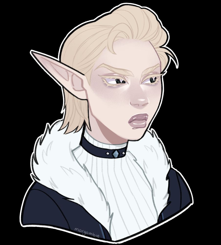 Bust shot of a cold-toned, very serious looking elven woman. Her name is Lilliana Kole, but goes by Li.