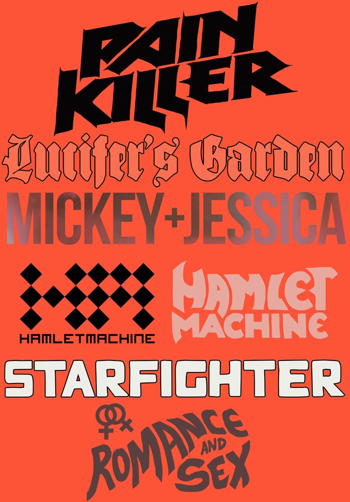 A spread of different logos with varying font designs for my comics 💋