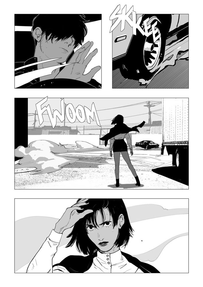 Mickey+Jessica comic page example, featuring panels of Mickey rolling out and Angelina looking pissed about it.