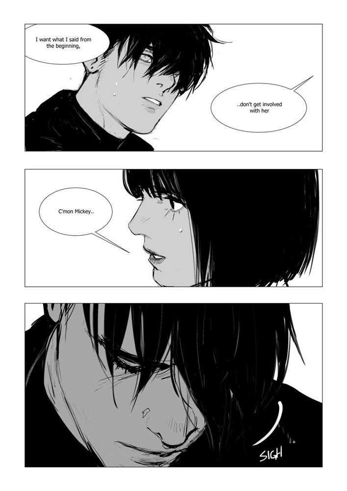 Mickey+Jessica comic page example, featuring panels of Mickey and Angelina.