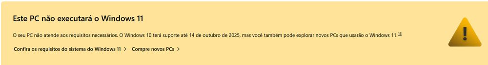 tela de aviso informando que o computador não receberá mais suporte da Microsoft, não é "elegível" para rodar o Windows 11 e o windows 10 não receberá mais atualizações