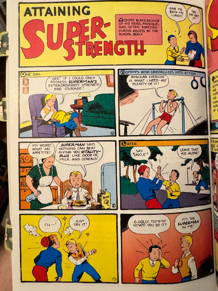 “Attaining Super-Strength” one-pager from Superman no. 4. By Jerry Siegel and Joe Shuster