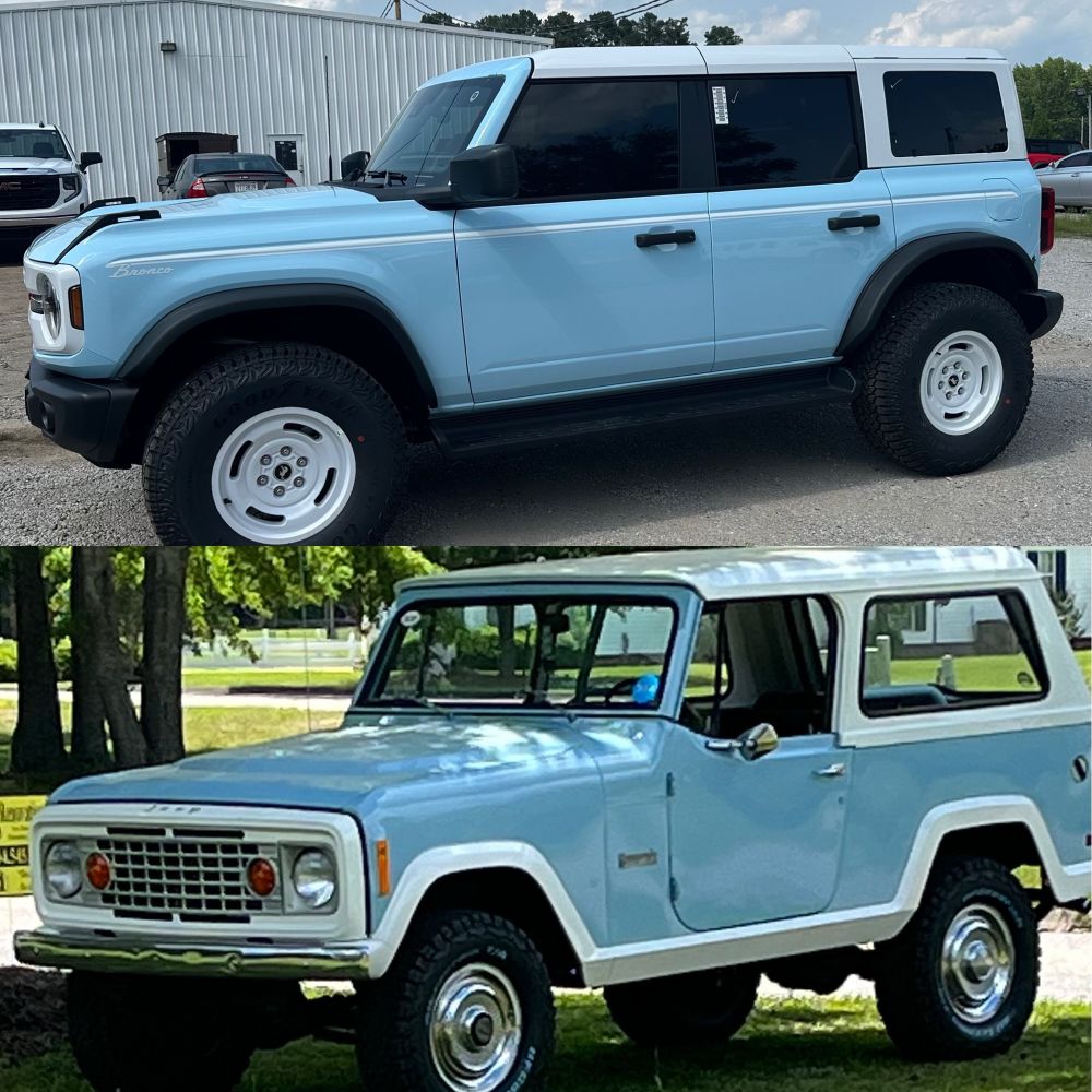 2025 blue bronco & 1972 blue Jeep commando